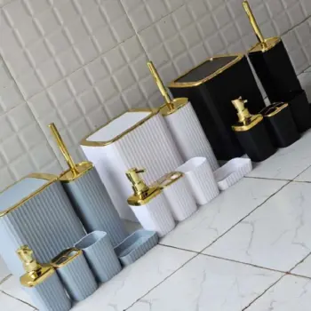 6 in 1 bathroom accessories set with gold ring