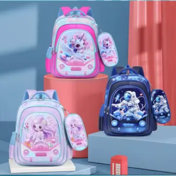 High-Capacity 3D Cartoon Two-Piece School Backpack
