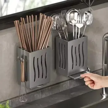 Wall Mounted Perforated Plastic Spoon and Chopstick Holder with Drainer