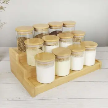 12Pcs Glass Spice Jars with Bamboo Lid