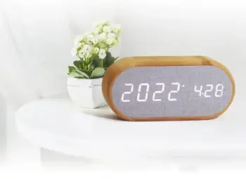 Wooden Digital Alarm Clock with Wireless Charging