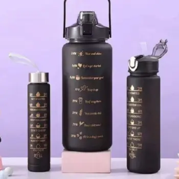 Black Themed Motivational Water Bottles 3Pcs Set 