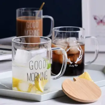 2Pcs Borosilicate Good Morning Printed Glass Mug
