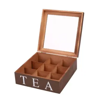 Wooden 9 Grids Tea Box Tea Bags Container