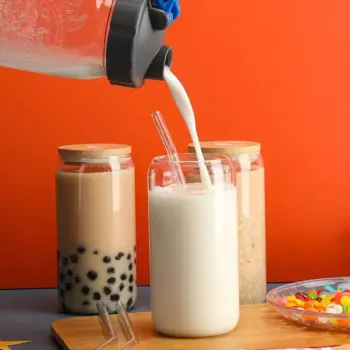  500ml Glass Cup With Lid and Straw