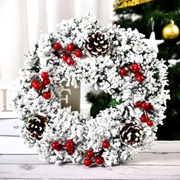 32cm Snow Flocked Front Door Christmas Wreath
