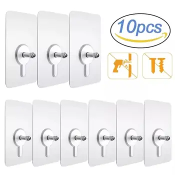 10pcs Strong Adhesive Seamless Sticky Wall Hook with Screw