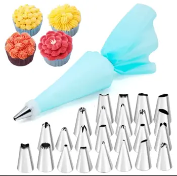 Pastry Piping Bags with Stainless Steel Cake Nozzles
