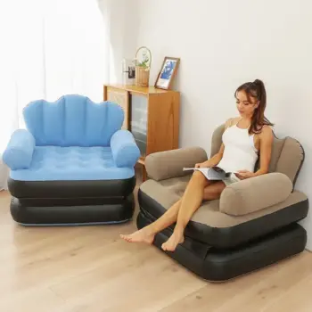 5-in-1 Inflatable Couch Lazy Sofa Bed with L-Shaped Armrest / 1-Seater Pull-Out Sofa Bed