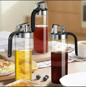 Glass Oil Bottle with Flip Automatic Lid