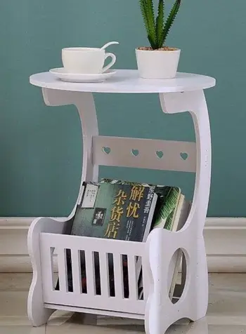 Multi-Purpose White Round Magazine Table with PVC Mat