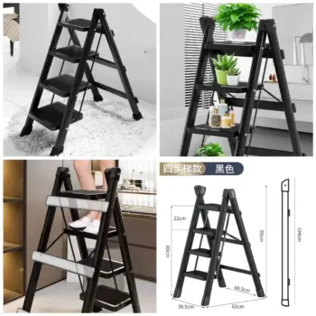 4-Step Black Foldable Stepper Ladder