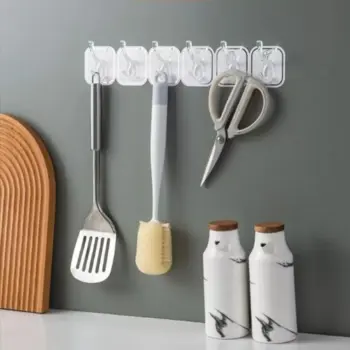 Wall-Mounted Self-Adhesive 6-Row Sticky Hook Set