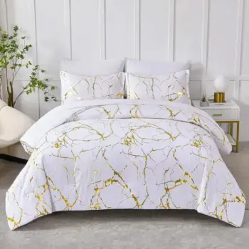 White Marble Printed 3 Piece Luxury Microfiber Down Comforter Quilt Cover Set