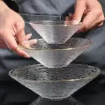 3 Piece Transparent Glass Plate Set with Golden Edge
