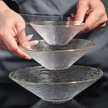 3 Piece Transparent Glass Plate Set with Golden Edge