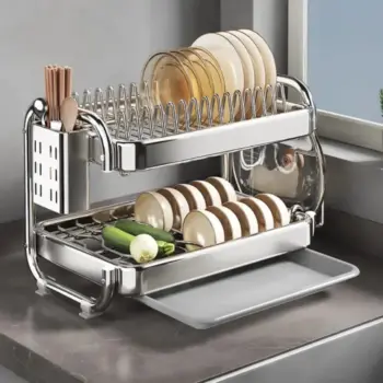2Tier Chrome-Plated Kitchen Dish Rack
