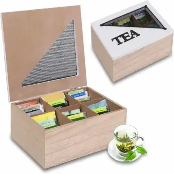 6 Compartment Wooden Tea Bag and Coffee Organizer