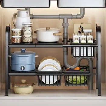 Under the sink adjustable 2 tier rack