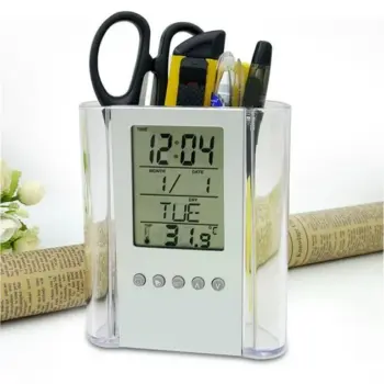 Digital LCD Desk Pen Holder & Organizer