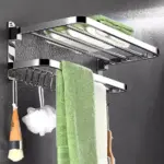 Wall Mounted 304 Stainless Steel Foldable Towel Rack with Hooks