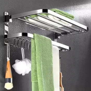 Wall Mounted 304 Stainless Steel Foldable Towel Rack with Hooks