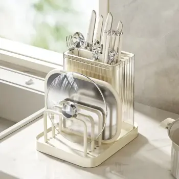 Multifunctional Cutlery Organizer with Knife & Chopping Board Holder | Ventilated, Compact & Hygienic Storage Solution