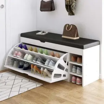 Modern Flip Bucket Shoe Cabinet with Seat