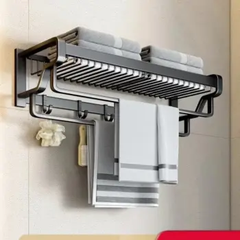 Bathroom Wall-Mounted Towel Rack with Hooks