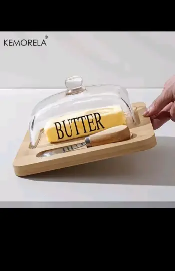 Glass Butter Dish With Bamboo Tray