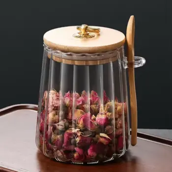 Glass Storage Jar with Bamboo Lid & Spoon