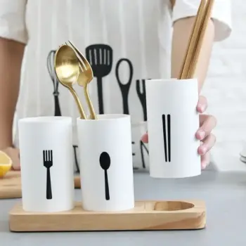 3pc cutlery organizer with oak base 
