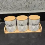 3pcs Ceramic Canisters Set with Bamboo Stand