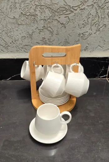 12-piece Unique Cappuccino Cup Set with Bamboo Stand