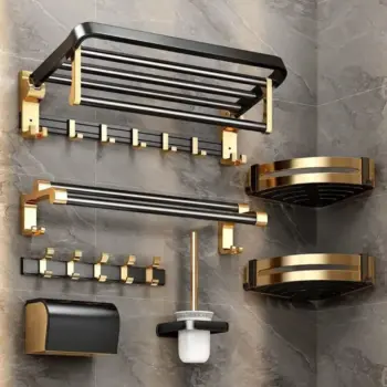 7PCS Gold Multifunctional Aluminum Bath Towel Storage Rack Set