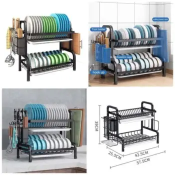 High Quality Heavy Duty 2 Tier Dish Rack with Cutlery Holder 