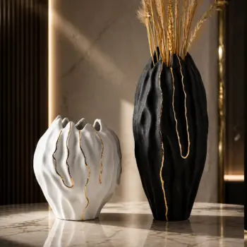 2PC Gold & Black Tall Vase Set