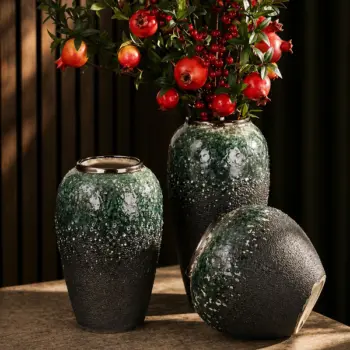 Dark Green & Gold Accent Vase